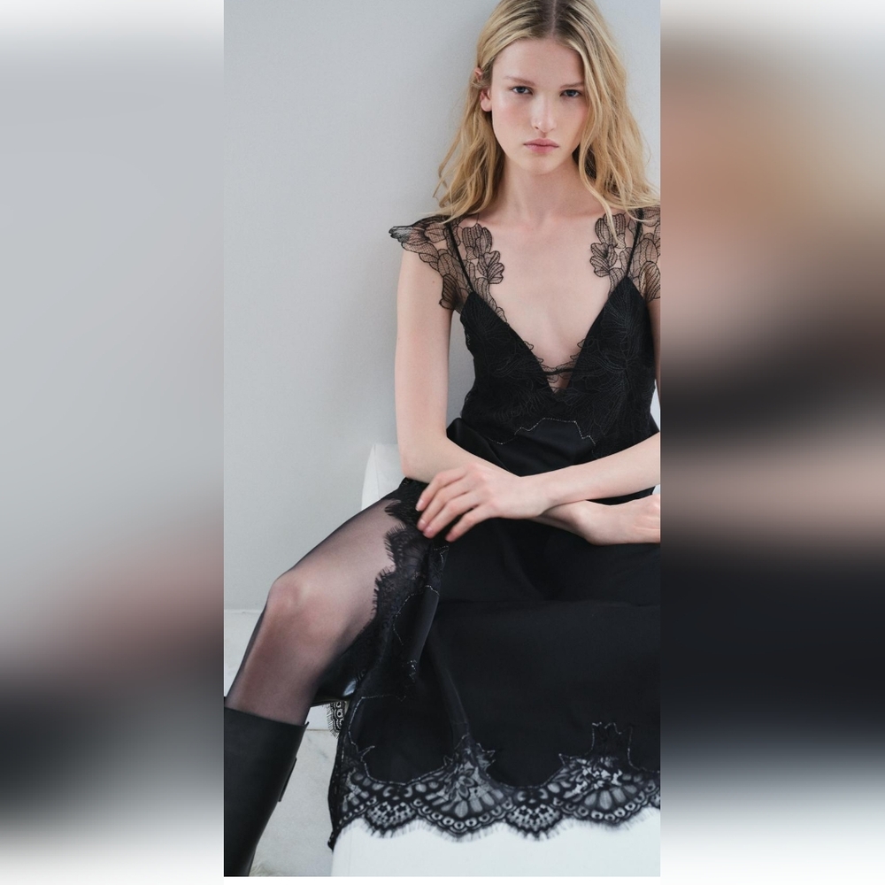 BNWT! ZARA LACE LINGERIE STYLE DRESS ZW COLLECTION $ 199 - Picture 2 of 7